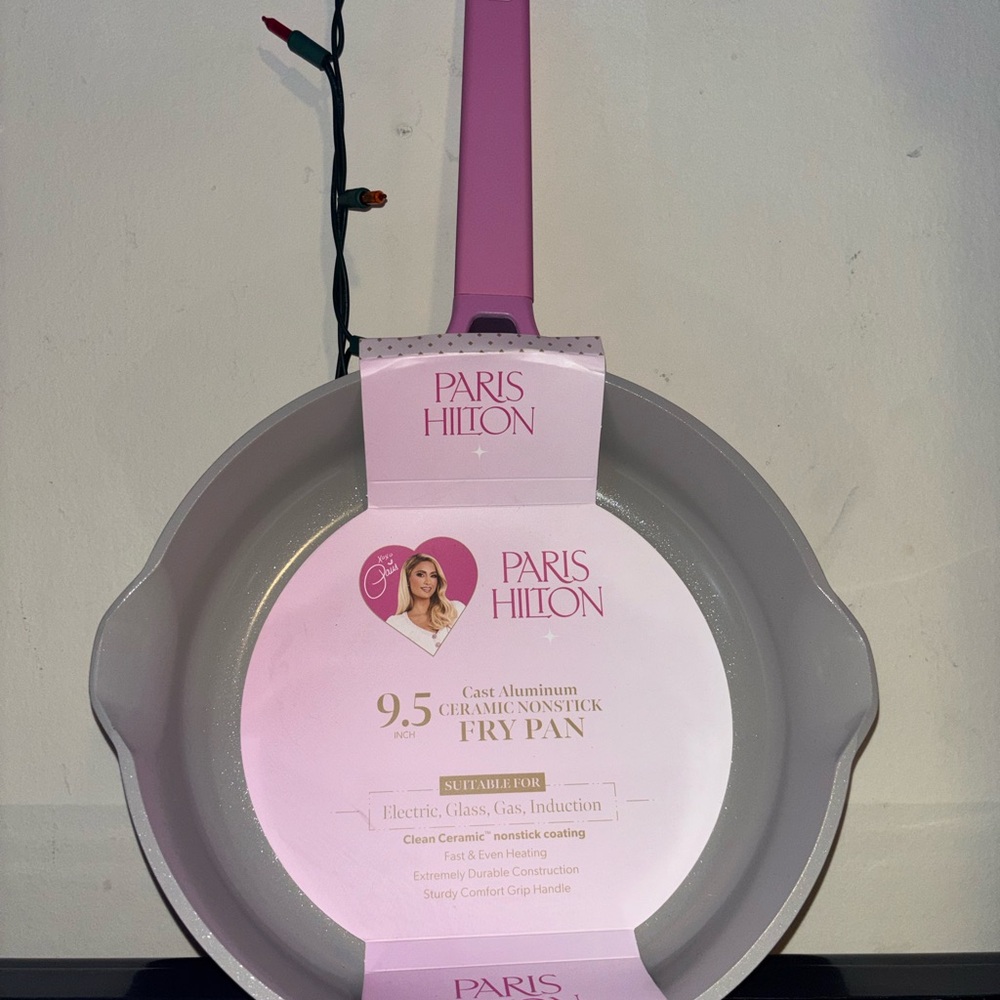 Paris Hilton Pink Handle Gray Ceramic Nonstick Fry Pan